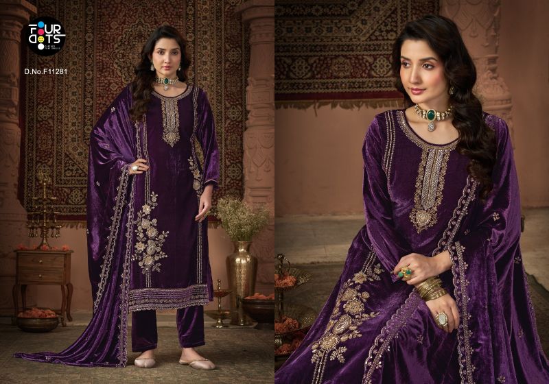 Albeli By Fourdots Makhamal Velvet Dress Material 